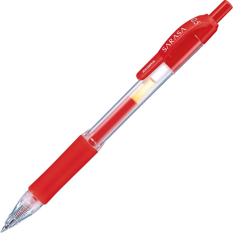 Zebra SARASA dry X20 Retractable Gel Pen - Fine Pen Point - 0.5 mm Pen Point Size - Retractable - Red Gel-based Ink - Transparent, Red Barrel - 1 Dozen. Picture 2