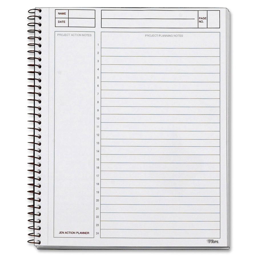 Tops 63827 Journal Entry Notetaking Planner Pad - 84 Sheets - Wire Bound - 20 lb Basis Weight - 6 3/4" x 8 1/2" - White Paper - Black Cover - Perforated, Unpunched - 1 Each. Picture 4