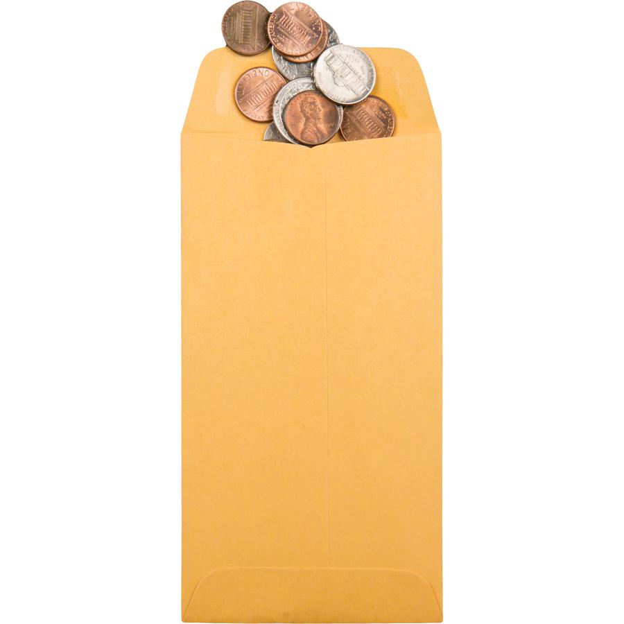 Quality Park No. 7 Coin and Small Parts Envelopes with Gummed Flap - Coin - #7 - 3 1/2" Width x 6 1/2" Length - 28 lb - Gummed - Kraft - 500 / Box - Brown Kraft. Picture 2