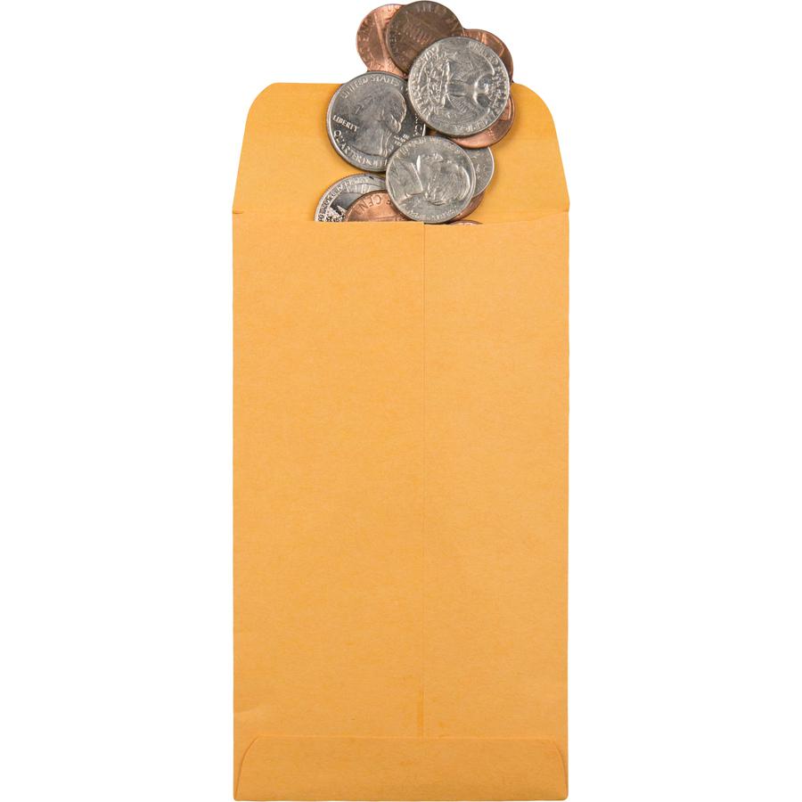 Quality Park No. 5 1/2 Coin and Small Parts Envelopes with Gummed Flap - Coin - #5-1/2 - 3 1/8" Width x 5 1/2" Length - 28 lb - Gummed - Kraft - 500 / Box - Brown Kraft. Picture 3