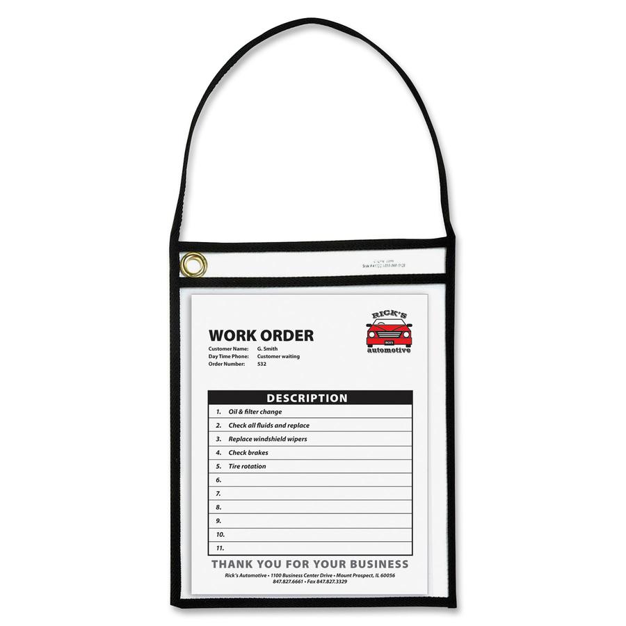 C-Line Shop Ticket Holders With Hanging Straps, Stitched - Black, Both Sides Clear, 9 X 12, 15/BX, 41922. Picture 3