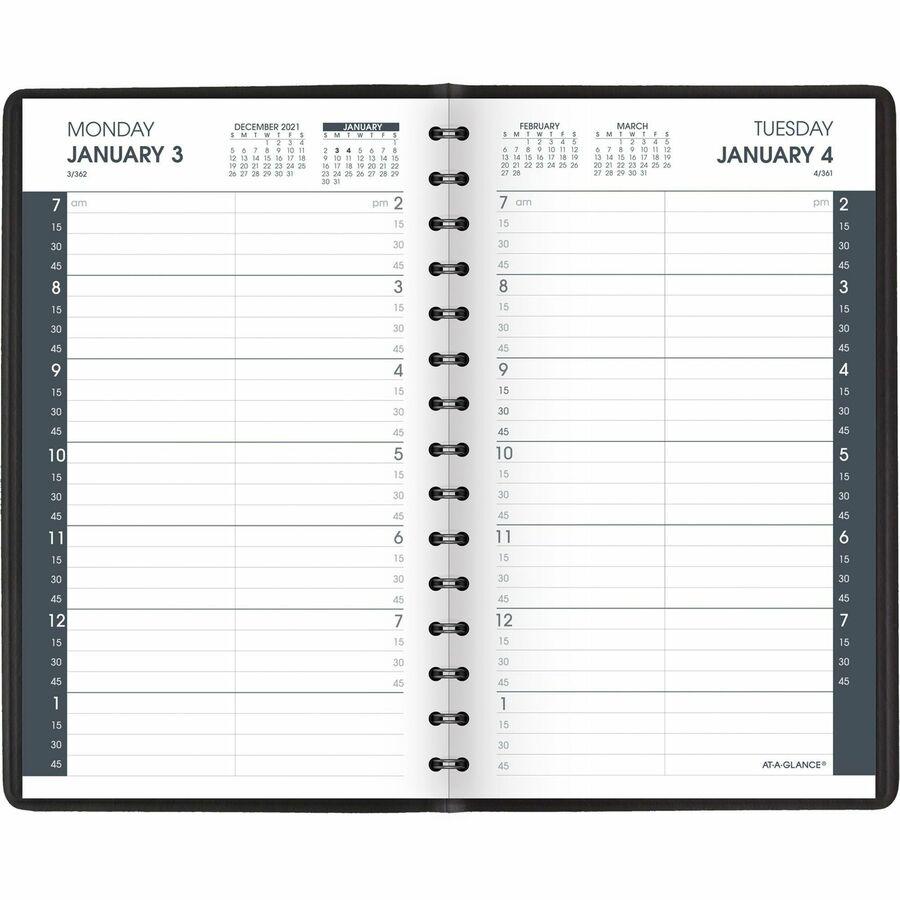 At-A-Glance Daily Appointment Book - Small Size - Julian Dates - Daily - January 2024 - December 2024 - 7:00 AM to 7:45 PM - Quarter-hourly - 1 Day Single Page Layout - 5" x 8" White Sheet - Wire Boun. Picture 2