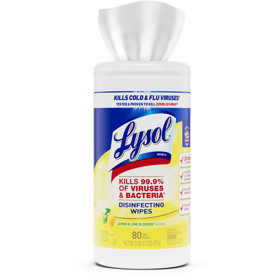 Lysol Disinfecting Wipes - Ready-To-Use - Lemon, Lime Blossom Scent - 7" Length x 7.25" Width - 80 / Tub - 1 Each - White. Picture 2
