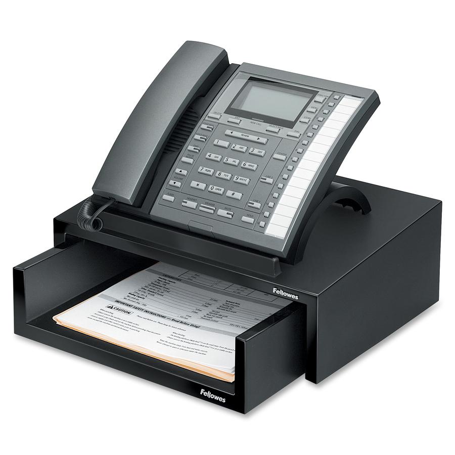 Fellowes Designer Suites&trade; Phone Stand - 4.4" Height x 13" Width x 9.1" Depth - Pearl, Black - Storage Space. Picture 5
