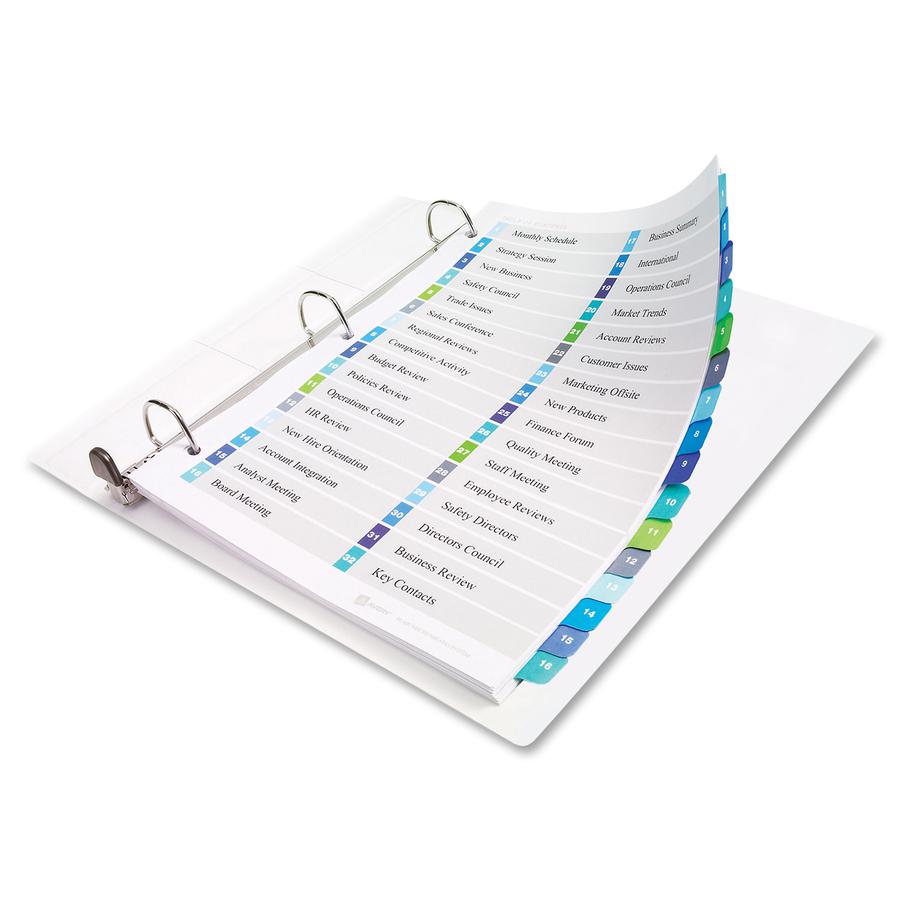 Avery&reg; Two-Column Table Contents Dividers w/Tabs - 16 x Divider(s) - 1-16 - 16 Tab(s)/Set - 8.5" Divider Width x 11" Divider Length - 3 Hole Punched - White Paper Divider - Multicolor Paper Tab(s). Picture 2