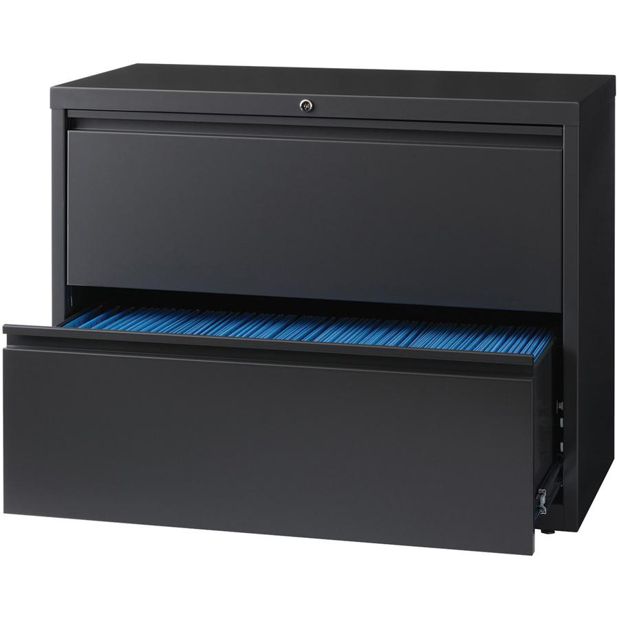 Lorell Lateral File - 2-Drawer - 36" x 18.6" x 28.1" - 2 x Drawer(s) - Legal, Letter, A4 - Lateral - Rust Proof, Leveling Glide, Interlocking - Charcoal - Baked Enamel - Steel - Recycled. Picture 2