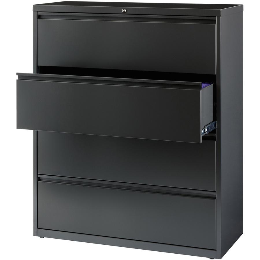 Lorell Fortress Series Lateral File - 42" x 18.6" x 52.5" - 4 x Drawer(s) - Legal, Letter, A4 - Lateral - Rust Proof, Leveling Glide, Interlocking, Reinforced, Hanging Rail - Charcoal - Baked Enamel -. Picture 2