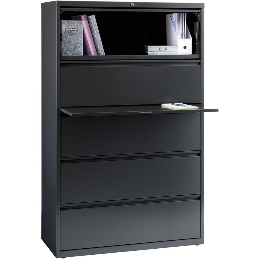 Lorell Fortress Series Lateral File w/Roll-out Posting Shelf - 42" x 18.6" x 67.7" - 5 x Drawer(s) - Legal, Letter, A4 - Lateral - Rust Proof, Leveling Glide, Interlocking - Charcoal - Steel - Recycle. Picture 2