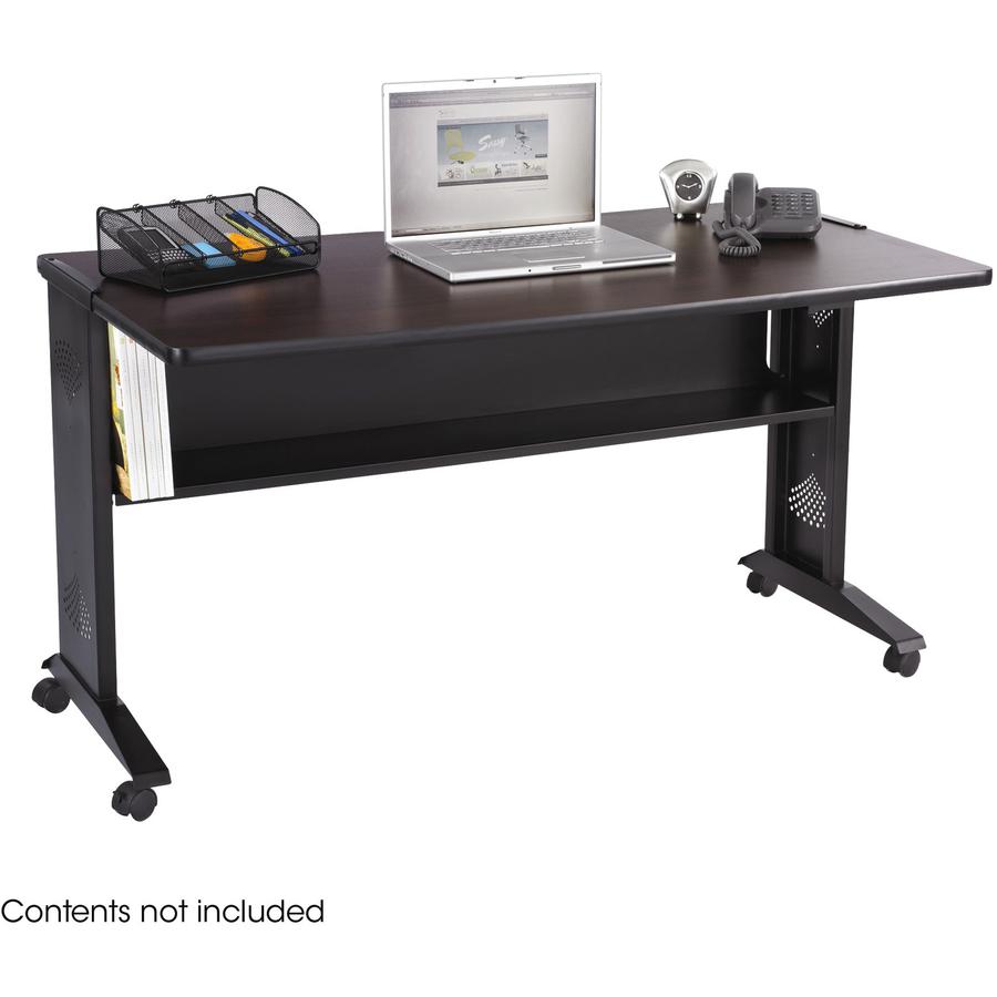 Safco 54"W Reversible Top Mobile Desk - Rectangle Top - 28" Table Top Length x 53.50" Table Top Width x 1" Table Top Thickness - Assembly Required - Medium Oak - Steel. Picture 3