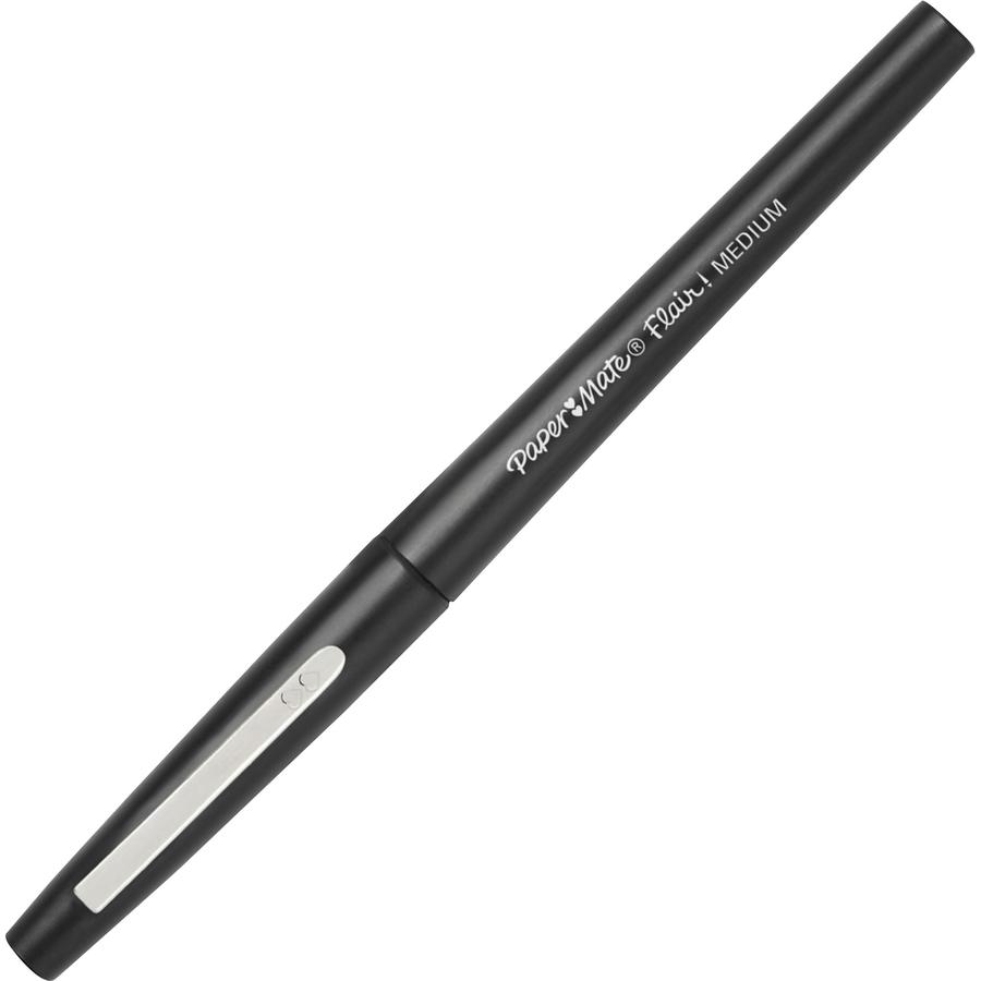 Paper Mate Flair Point Guard Felt Tip Marker Pens - Medium Pen Point - Black Water Based Ink - Black Barrel - 1 Dozen. Picture 2