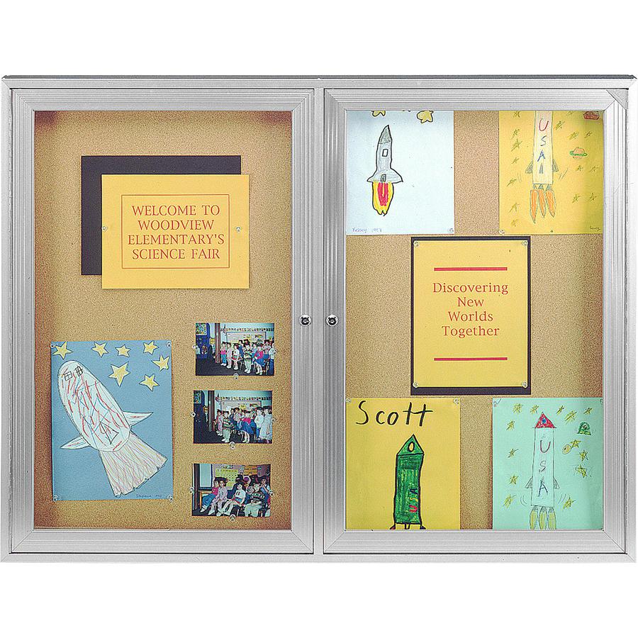 Ghent 2-Door Enclosed Indoor Bulletin Board - 48" Height x 36" Width - Cork Surface - Shatter Resistant - 1 Each. Picture 3