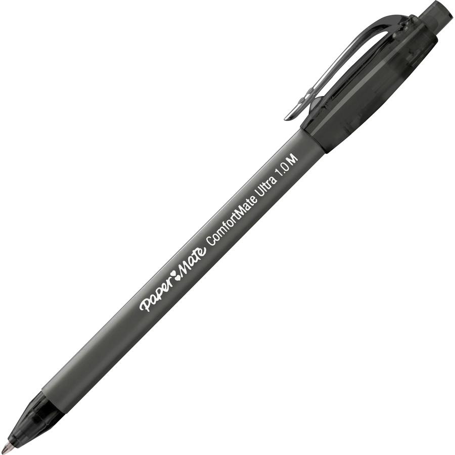 Paper Mate Comfort Mate Retractable Pens - Medium Pen Point - Retractable - Black - Black Rubber Barrel - 1 Dozen. Picture 2