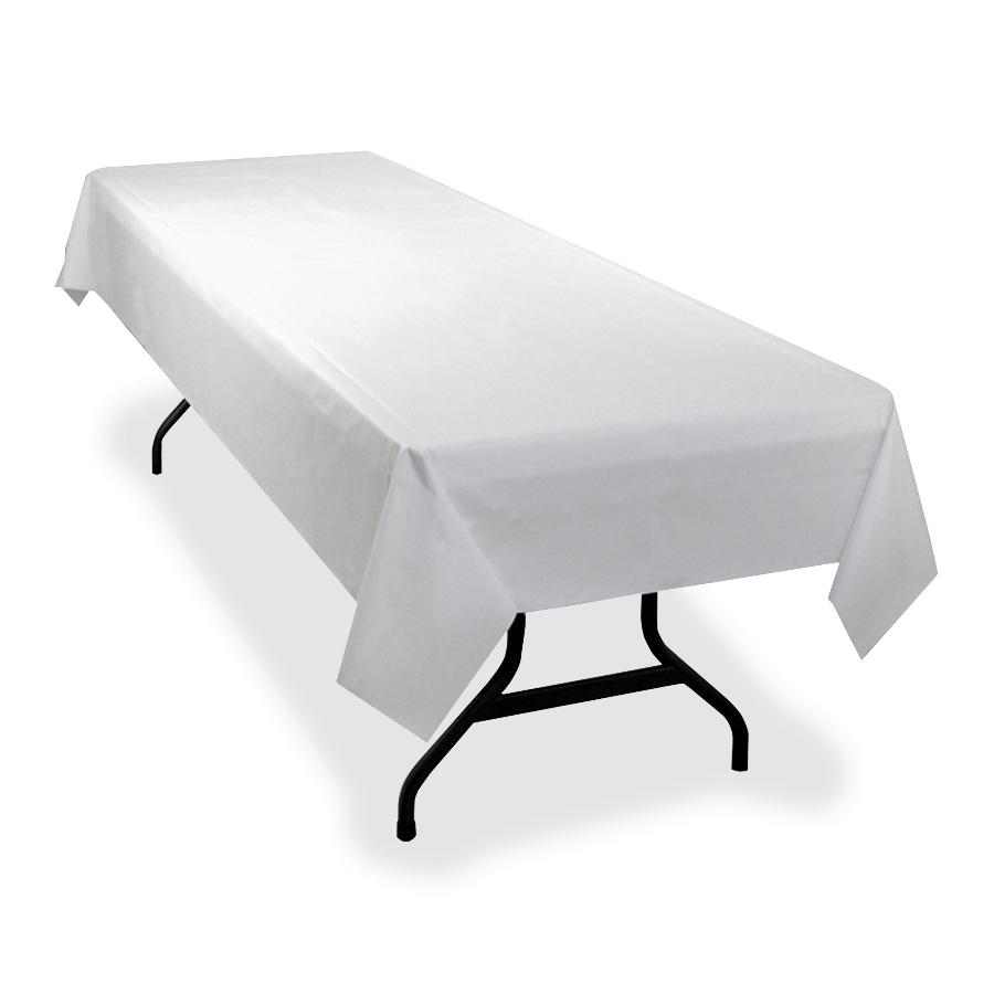 Genuine Joe Banquet-Size Plastic Tablecover - 300 ft Length x 40" Width - Plastic - White - 1 / Roll. Picture 2