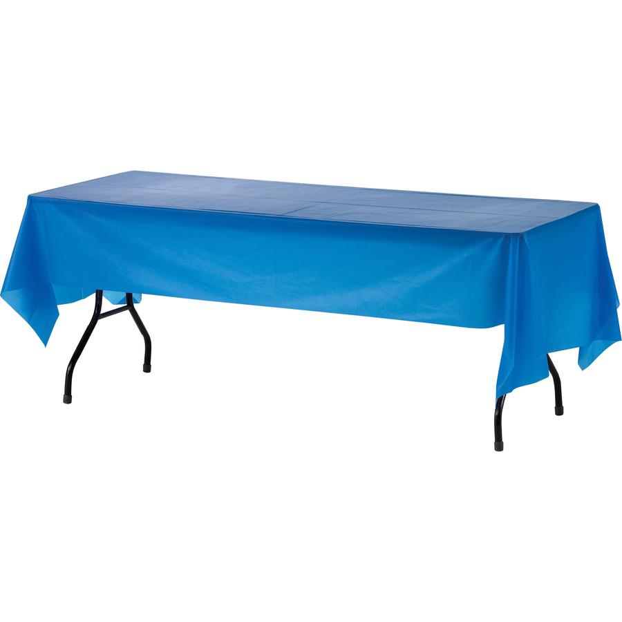 Genuine Joe Plastic Rectangular Table Covers - 108" Length x 54" Width - Plastic - Blue - 6 / Pack. Picture 4