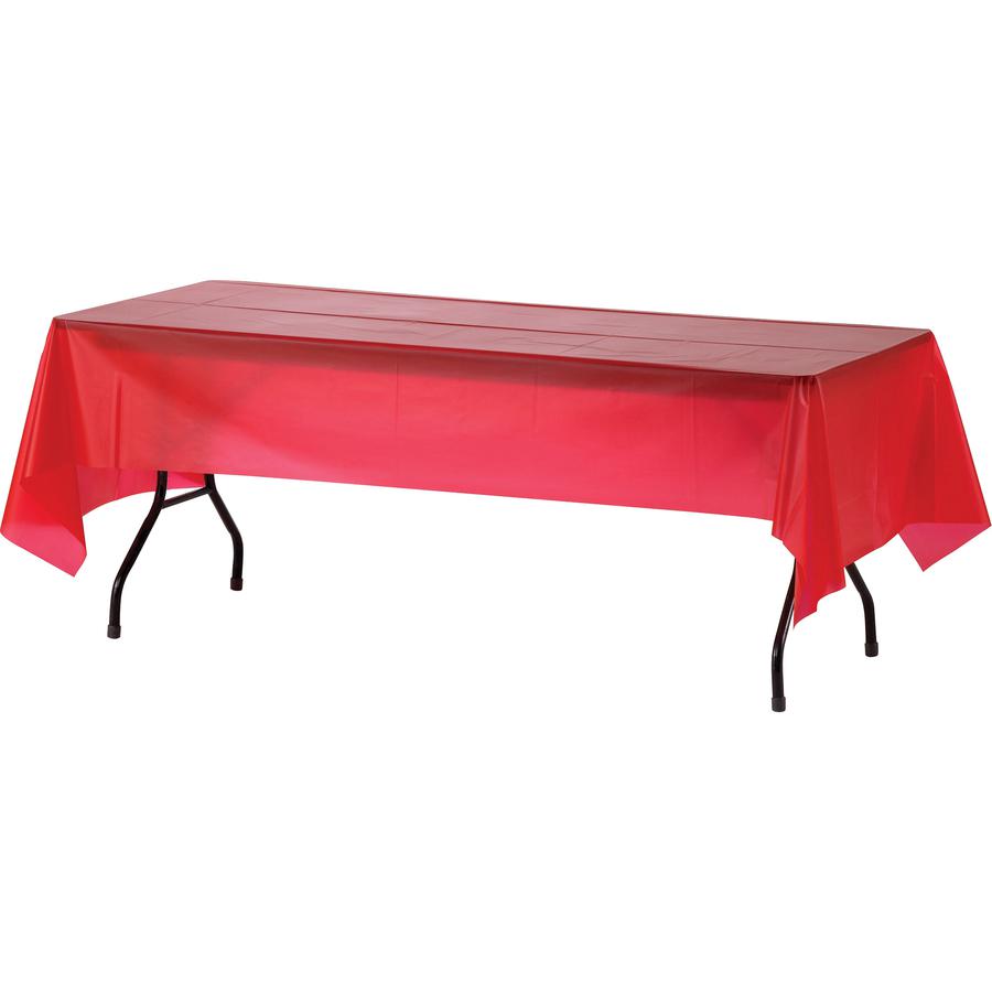 Genuine Joe Plastic Rectangular Table Covers - 108" Length x 54" Width - Plastic - Red - 6 / Pack. Picture 4