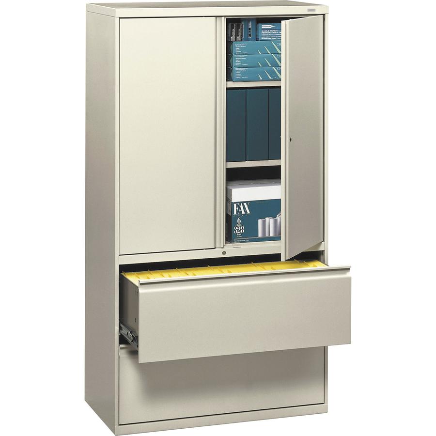 HON Brigade 800 H885LS Lateral File - 36" x 18"67" - 2 Drawer(s) - 3 Shelve(s) - Finish: Putty. Picture 2