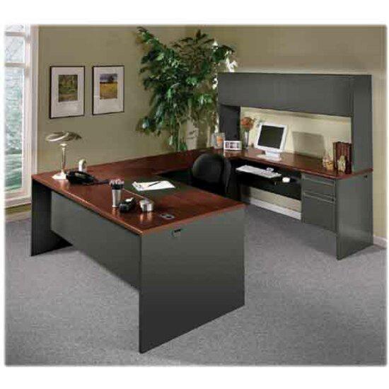 HON 38000 Series Credenza - 2-Drawer - 72" x 24"29.5" - 2 Drawer(s) - Single Pedestal on Left Side - Radius Edge - Material: Steel - Finish: Charcoal, Laminate, Mahogany - For Office. Picture 2