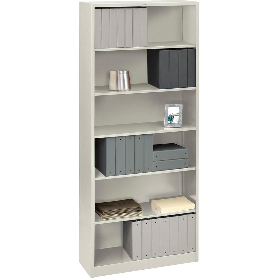 HON Brigade Steel Bookcase | 6 Shelves | 34-1/2"W | Light Gray Finish - 6 Shelf(ves) - 81.1" Height x 34.5" Width x 12.6" Depth - Adjustable Shelf, Reinforced, Welded, Durable, Compact - Steel - 1 Eac. Picture 2