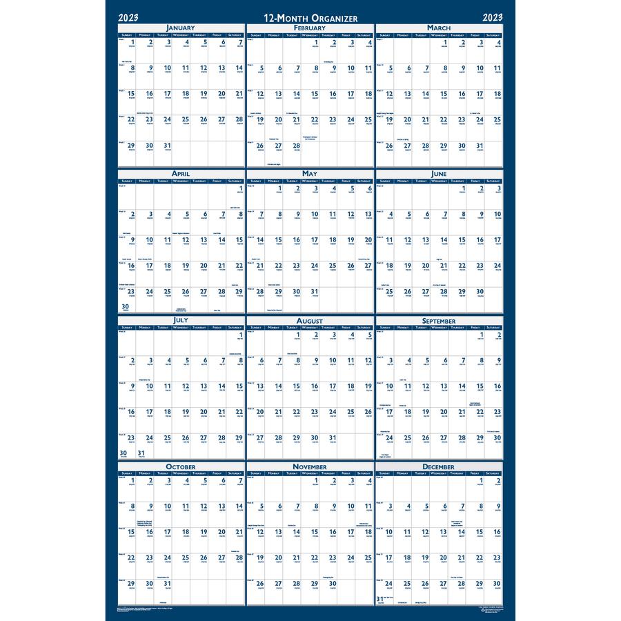 House of Doolittle Write-on Laminated Wall Planner - Professional - Julian Dates - Monthly - 12 Month - January 2022 till December 2022 - 32" x 48" Sheet Size - 1.38" x 2" , 1.63" x 1.63" Block - Blue. Picture 2
