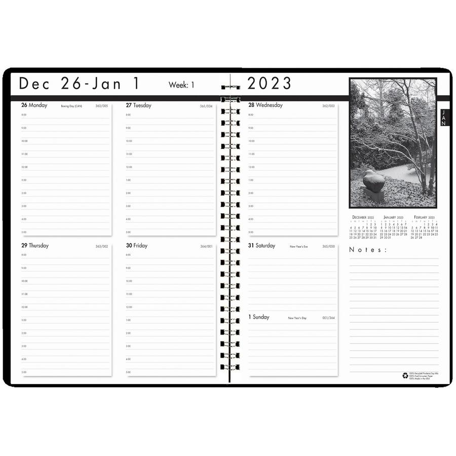 House of Doolittle Black on White Weekly Planner - Julian Dates - Weekly - 1 Year - January 2022 till December 2022 - 8:00 AM to 5:00 PM - Hourly - 1 Week Double Page Layout - 8 1/2" x 11" Sheet Size . Picture 3