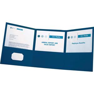 Oxford Letter Report Cover - 8 1/2" x 11" - 150 Sheet Capacity - 3 Pocket(s) - Paper - Blue - 20 / Box. Picture 3
