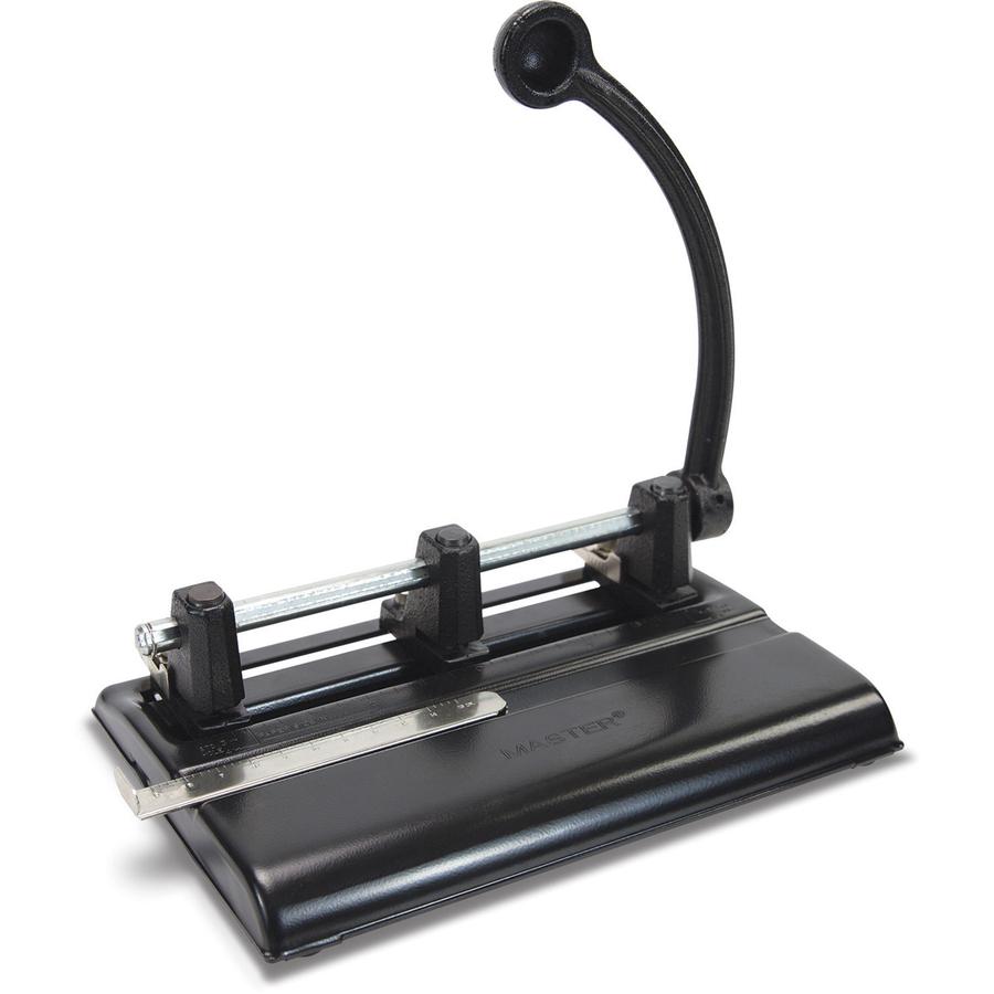 Master Products Power Handle 2/3-hole Paper Punch - 3 Punch Head(s) - 40 Sheet of 20lb Paper - 13/32" Punch Size - 10.9" x 7.5" x 11.1" - Black. Picture 2