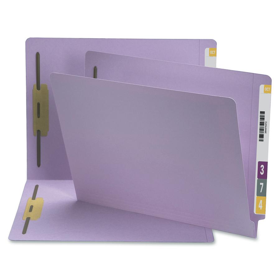 Smead Straight Tab Cut Letter Recycled Fastener Folder - 8 1/2" x 11" - 2 x 2B Fastener(s) - 2" Fastener Capacity - Lavender - 10% Recycled - 50 / Box. Picture 3