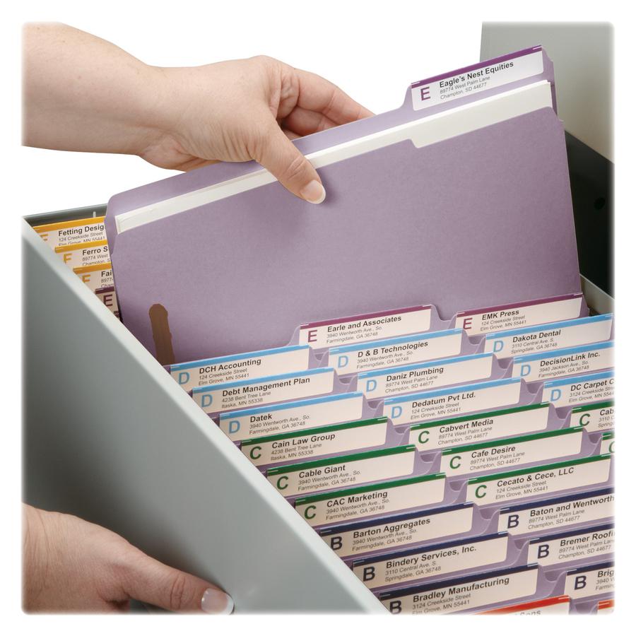 Smead 1/3 Tab Cut Letter Recycled Fastener Folder - 8 1/2" x 11" - 3/4" Expansion - 2 x 2K Fastener(s) - 2" Fastener Capacity - Top Tab Location - Assorted Position Tab Position - Lavender - 10% Recyc. Picture 4