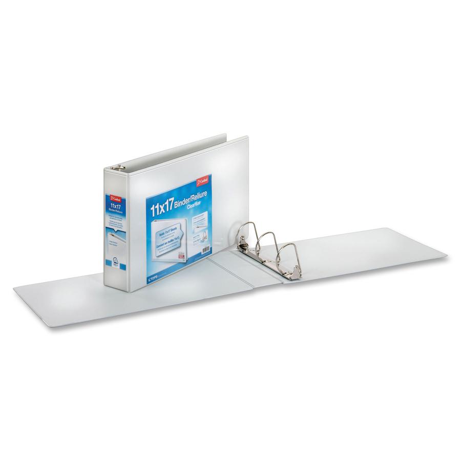 Cardinal ClearVue Overlay Tabloid D-Ring Binders - 3" Binder Capacity - Tabloid - 11" x 17" Sheet Size - 725 Sheet Capacity - 3 1/10" Spine Width - 3 x D-Ring Fastener(s) - Vinyl - White - 3.19 lb - R. Picture 3