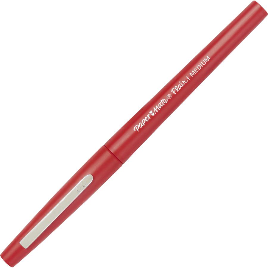 Paper Mate Flair Point Guard Felt Tip Marker Pens - Medium Pen Point - Red Water Based Ink - Red Barrel - 1 Dozen. Picture 3