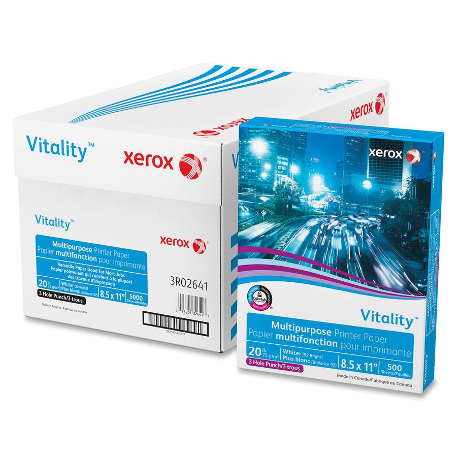 Vitality 3-Hole Punched Inkjet Print Copy & Multipurpose Paper - 92 Brightness - 90% Opacity - Letter - 8 1/2" x 11" - 20 lb Basis Weight - 5000 / Carton. Picture 2