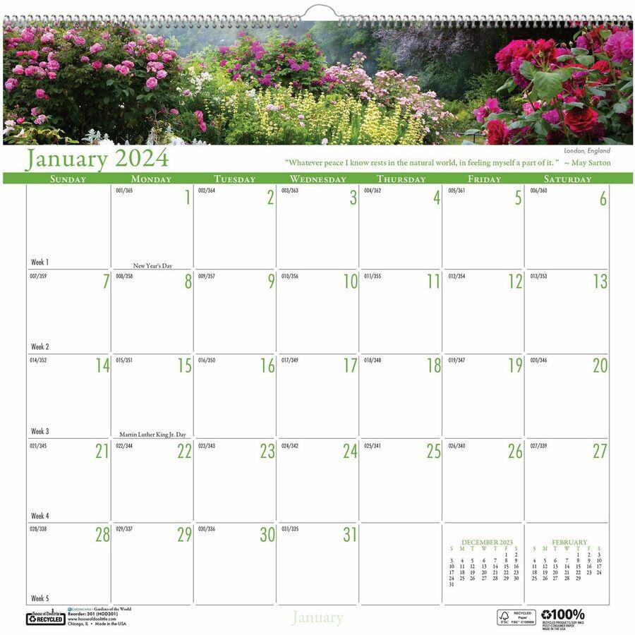 House of Doolittle Earthscapes Gardens Wall Calendar - Julian Dates - Monthly - 1 Year - January 2024 - December 2024 - 1 Month Single Page Layout - 12" x 12" Sheet Size - 1.63" x 1.63" Block - Wire B. Picture 2
