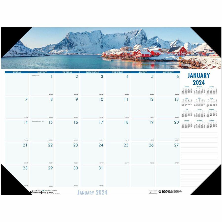 House of Doolittle EarthScapes Coastlines Desk Pad - Julian Dates - Monthly - 1 Year - January 2024 - December 2024 - 1 Month Single Page Layout - 22" x 17" Sheet Size - 2.38" x 2.13" Block - Desk Pad. Picture 2