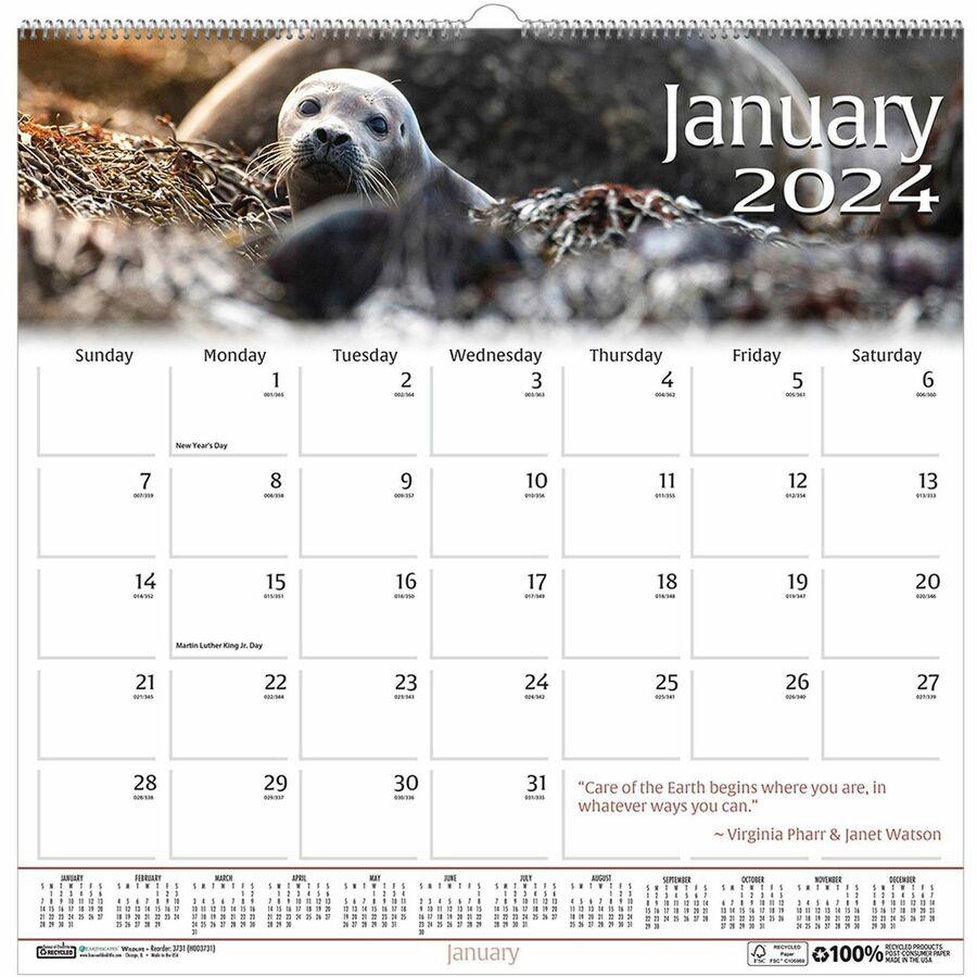 House of Doolittle Earthscapes Wildlife Wall Calendars - Julian Dates - Monthly - 1 Year - January 2024 - December 2024 - 1 Month Single Page Layout - 12" x 12" Sheet Size - 1.63" x 1.63" Block - Wire. Picture 2