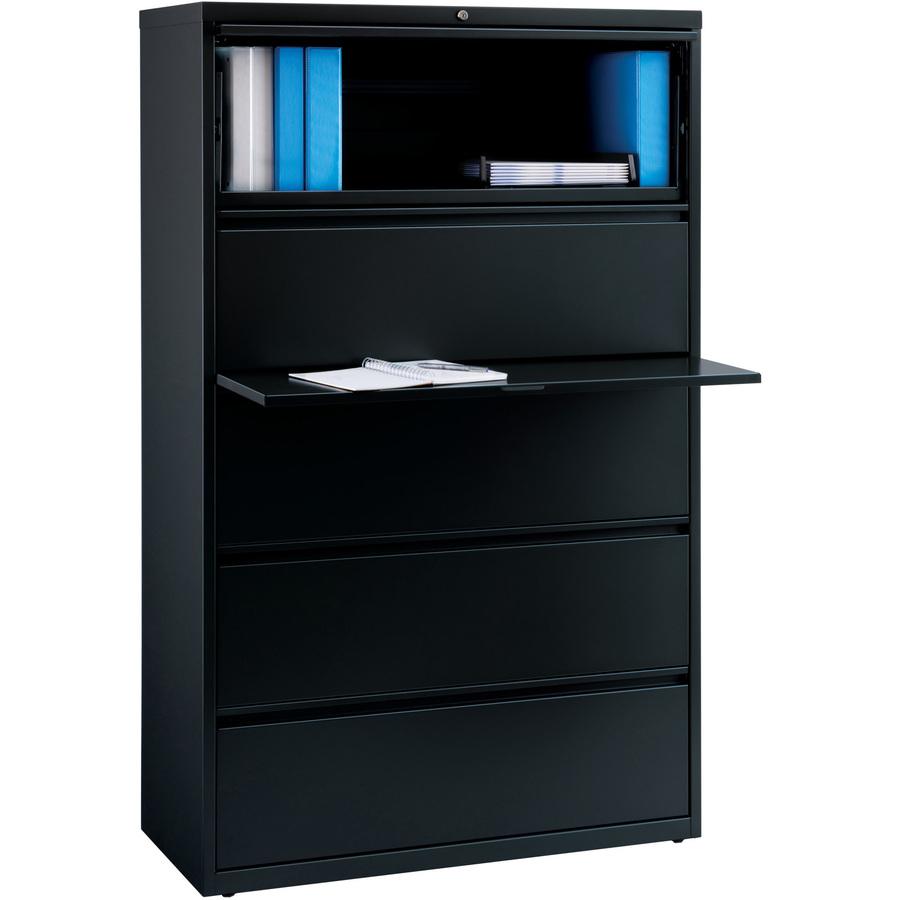 Lorell Fortress Series Lateral File w/Roll-out Posting Shelf - 42" x 18.6" x 67.7" - 5 x Drawer(s) for File - Letter, Legal, A4 - Lateral - Interlocking, Label Holder, Leveling Glide, Ball-bearing Sus. Picture 2