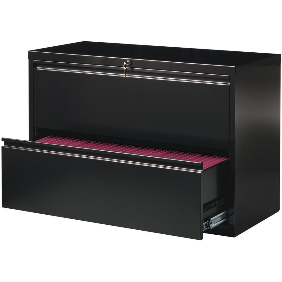 Lorell Fortress Series Lateral File - 42" x 18.6" x 28.1" - 2 x Drawer(s) for File - Letter, Legal, A4 - Lateral - Interlocking, Leveling Glide, Ball-bearing Suspension, Label Holder - Black - Recycle. Picture 2