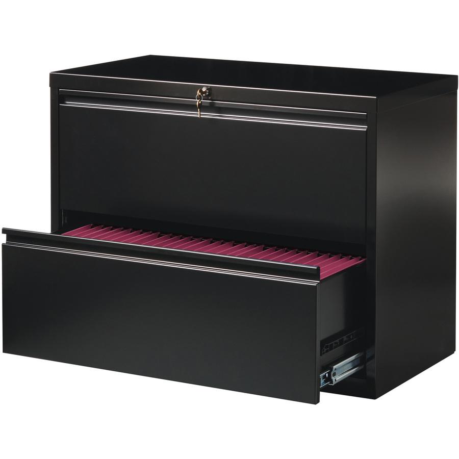 Lorell Fortress Series Lateral File - 36" x 18.6" x 28.1" - 2 x Drawer(s) for File - Letter, Legal, A4 - Lateral - Leveling Glide, Label Holder, Ball-bearing Suspension, Interlocking - Black - Steel -. Picture 2