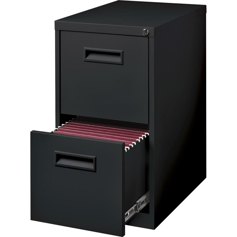 Lorell 19" File/File Mobile File Cabinet with Recessed Pull - 15" x 19" x 28" - 2 x Drawer(s) for File - Letter - Locking Casters, Security Lock, Ball-bearing Suspension - Black - Powder Coated - Stee. Picture 2