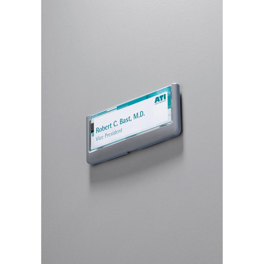 DURABLE&reg; CLICK SIGN with Cubicle Panel Pins - 2-1/8" x 5-7/8" - 2 Pins - Anti-glare - Acrylic, Aluminum - Updateable - Graphite - 1 Pack. Picture 5