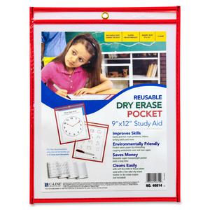 C-Line Reusable Dry Erase Pocket - Study Aid - Neon Red, 9 x 12, 40814. Picture 4