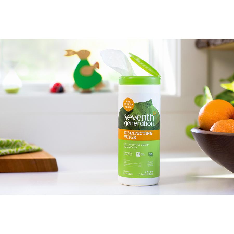 Seventh Generation Disinfecting Cleaner - Wipe - Lemongrass Citrus Scent - 7" Width x 8" Length - 35 / Canister - 35 / Each. Picture 2