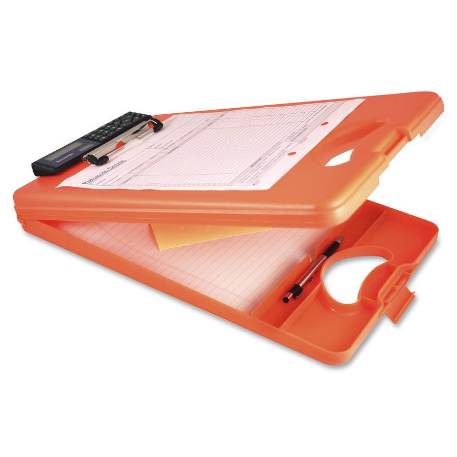 Saunders DeskMate II 00543 Portable Storage Clipboard - 0.50" Clip Capacity - Storage for Stationary - Bottom Opening - 10" x 16" - Low-profile - Polypropylene - Tangerine - 1 Each. Picture 2
