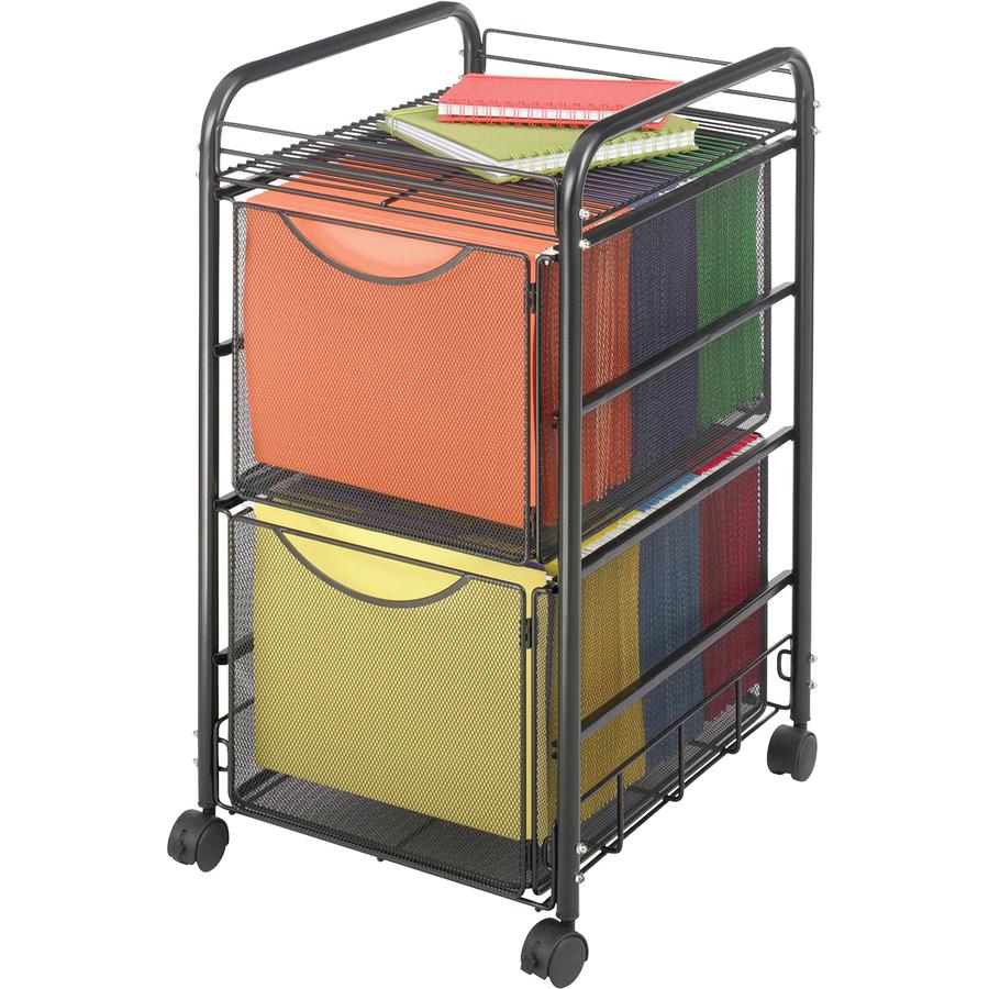 Safco Onyx Double Mesh Mobile File Cart - 2 Shelf - 2 Drawer - 4 Casters - 1.50" Caster Size - x 15.8" Width x 17" Depth x 27" Height - Black Steel Frame - Black - 1 Each. Picture 2