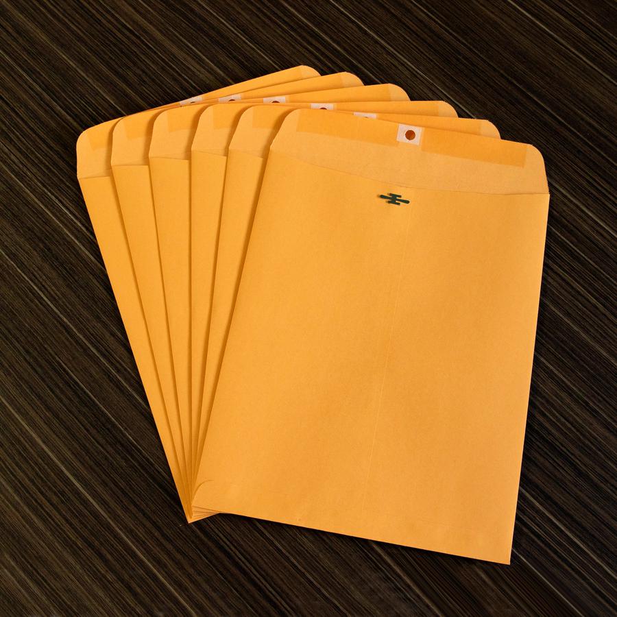 Business Source Heavy-duty Clasp Envelopes - Clasp - #93 - 9 1/2" Width x 12 1/2" Length - 28 lb - Clasp - Kraft - 100 / Box - Kraft. Picture 2