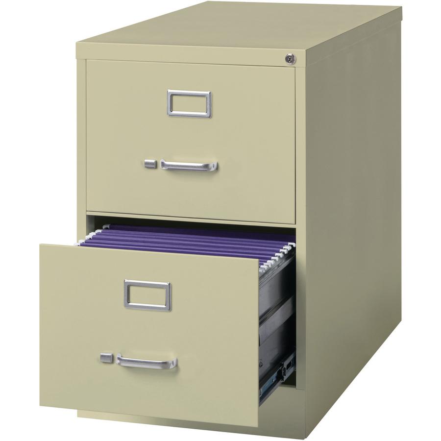 Lorell Fortress Series 26-1/2" Commercial-Grade Vertical File Cabinet - 18" x 26.5" x 28.4" - 2 x Drawer(s) for File - Legal - Vertical - Lockable, Ball-bearing Suspension, Heavy Duty - Putty - Steel . Picture 2