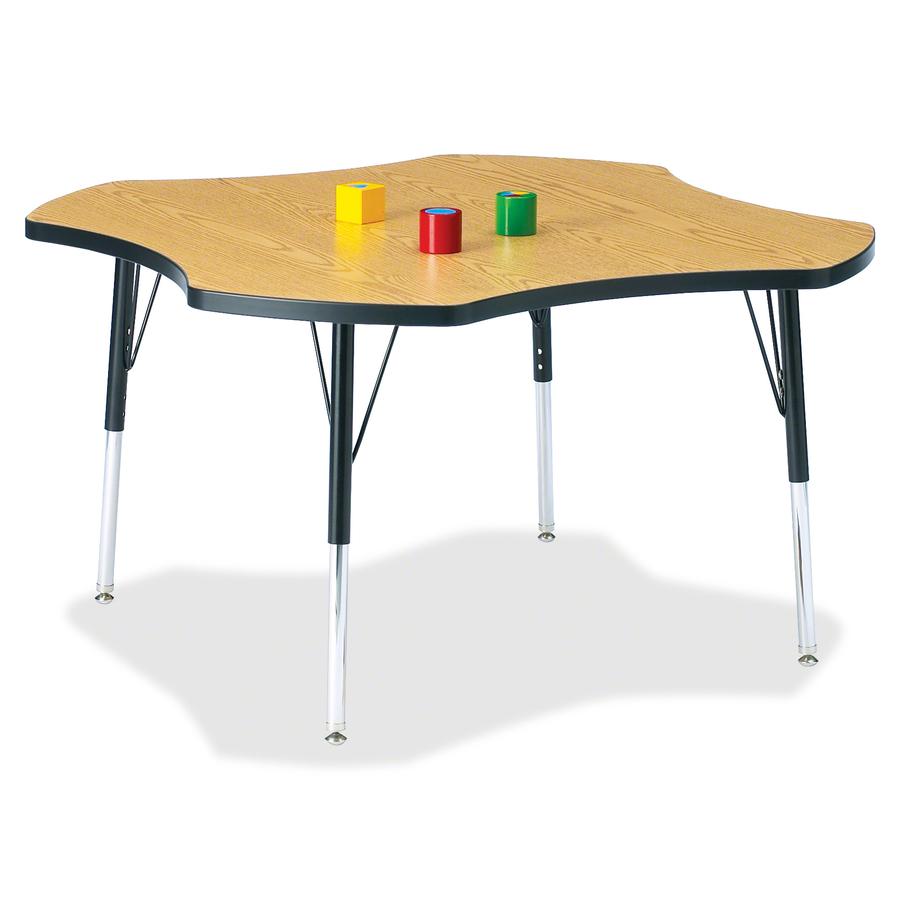 Jonti-Craft Berries Adult Black Edge Four-leaf Table - Black Oak, Laminated Top - Four Leg Base - 4 Legs - Adjustable Height - 24" to 31" Adjustment x 1.13" Table Top Thickness x 48" Table Top Diamete. Picture 2