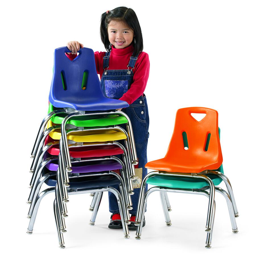 Jonti-Craft Berries Stacking Chair - Blue Polypropylene Seat - Blue Polypropylene Back - Steel Frame - Four-legged Base - 1 Each. Picture 3