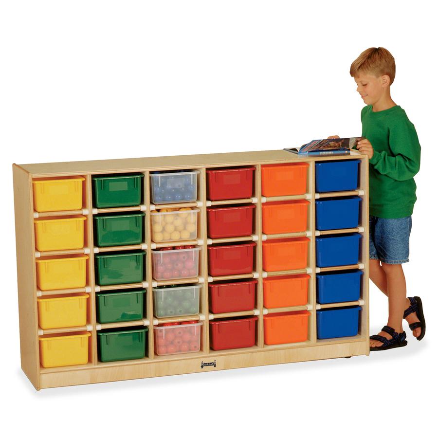 Jonti-Craft Rainbow Accents 30 Cubbie Mobile Storage - 35.5" Height x 57.5" Width x 15" Depth - Durable, Laminated - Baltic - Rubber, Acrylic - 1 Each. Picture 2
