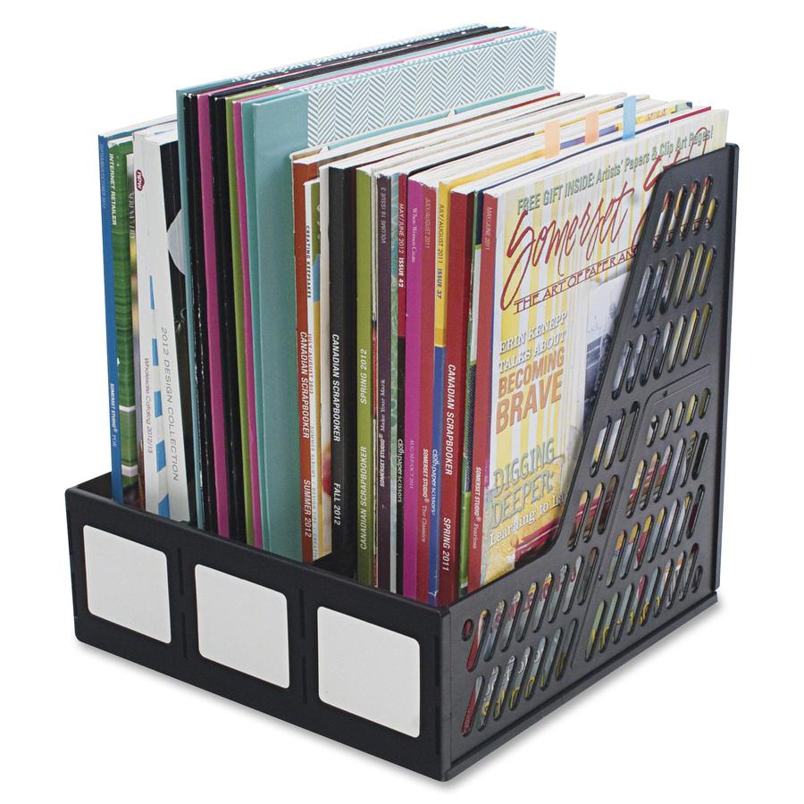 Advantus 3-compartment Magazine/Literature File - 3 Compartment(s)Desktop - Durable, Lightweight, Labeling Area - Black - Plastic - 1 Each. Picture 2