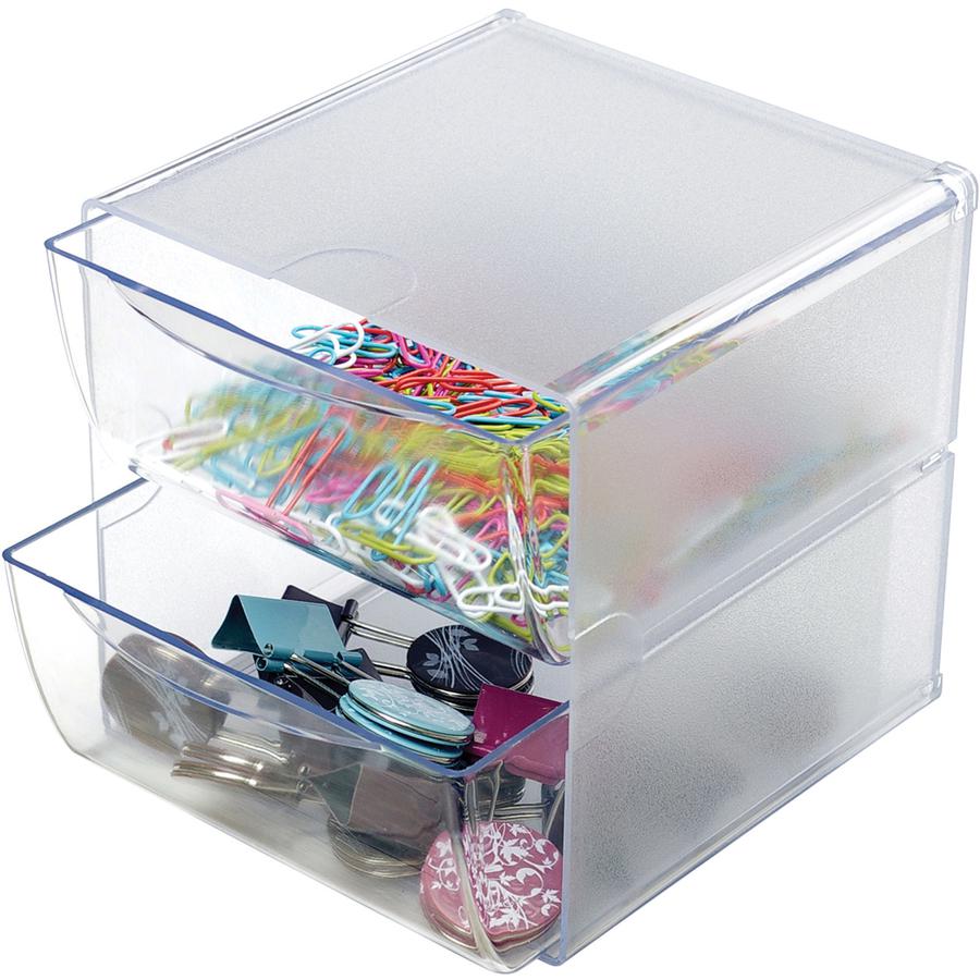 Deflecto Stackable Cube Organizer - 2 Drawer(s) - 6" Height x 6" Width x 7.5" DepthDesktop - Stackable - Clear - Plastic - 1 Each. Picture 6